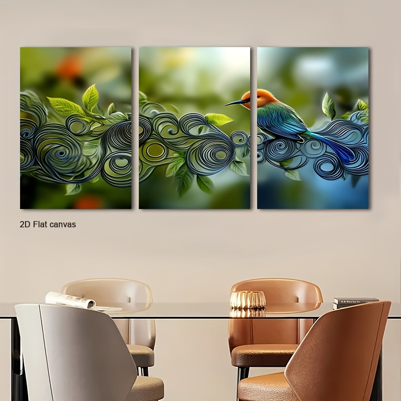 Canvas Wrap Ready - Lukisan Kanvas Tanpa Bingkai 3pcs Burung